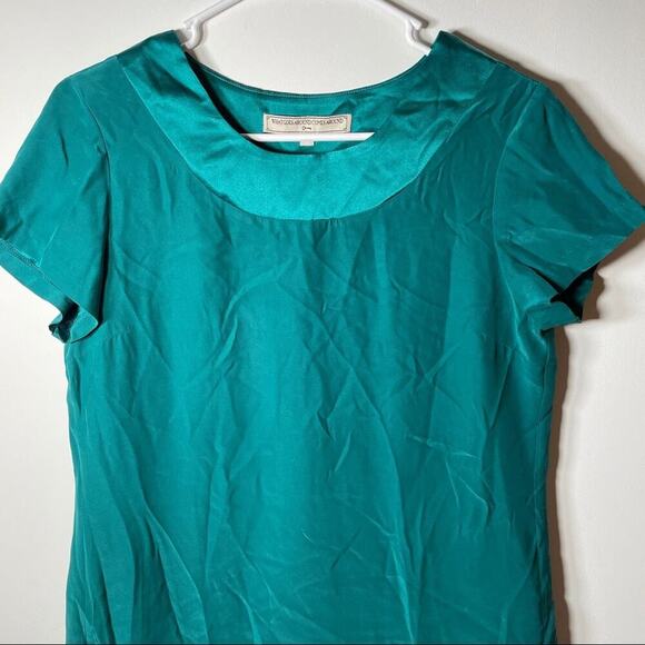 What Goes Around Comes Around Short Sleeve Green Silk Dress‎ M - Picture 2 of 12